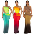 C7473 cross-border   fashion women's summer gradient one-shoulder cutout mermaid dress