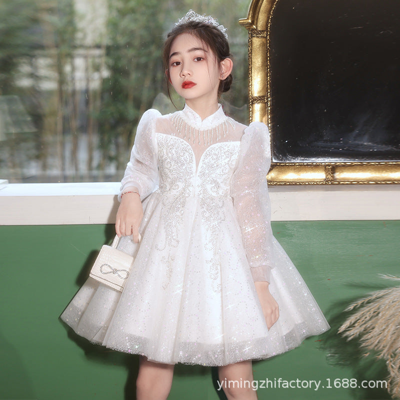 New girls' export dresses: long-sleeved mesh autumn/winter princess dresses for children - wholesale for hosts and piano performances