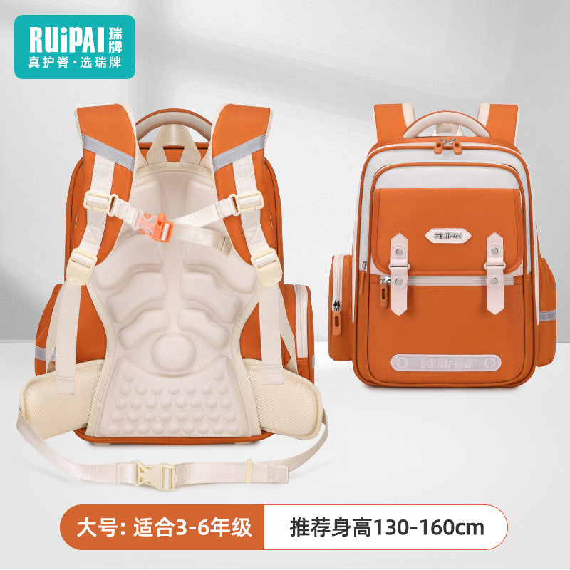 Rui brand primary school students spine care schoolbag for grades 5-6, large-capacity burden reduction for men and women, water-proof children's cloud schoolbag for men