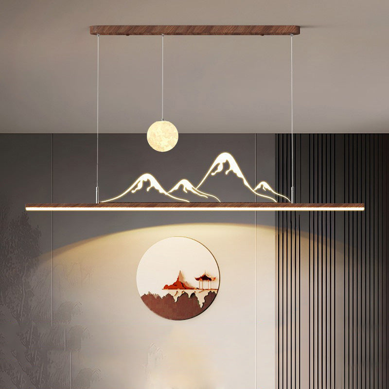 Walnut color Zhongshan lamps, antique restaurant chandelier, wabi-sandy wind, advanced sense, retro dining table, tea room one-word lamp