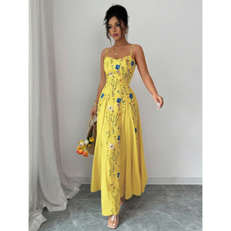 cross-border e-commerce european and american summer new fashion printed women's slim-fit camisole dress