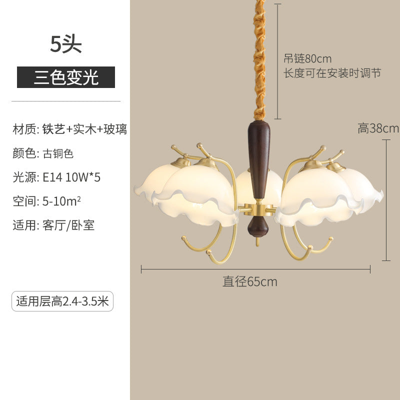 American medieval bedroom dining room study glass nostalgic chandelier Nanyang wind retro vintage wrought iron living room lamp