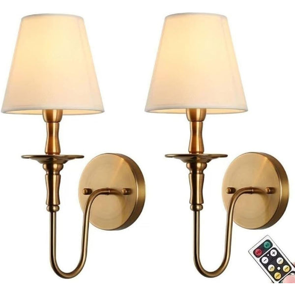 Cross-border bedside wall lamp 2-piece antique brass retro fabric suitable for living room bedroom corridor farmhouse TV