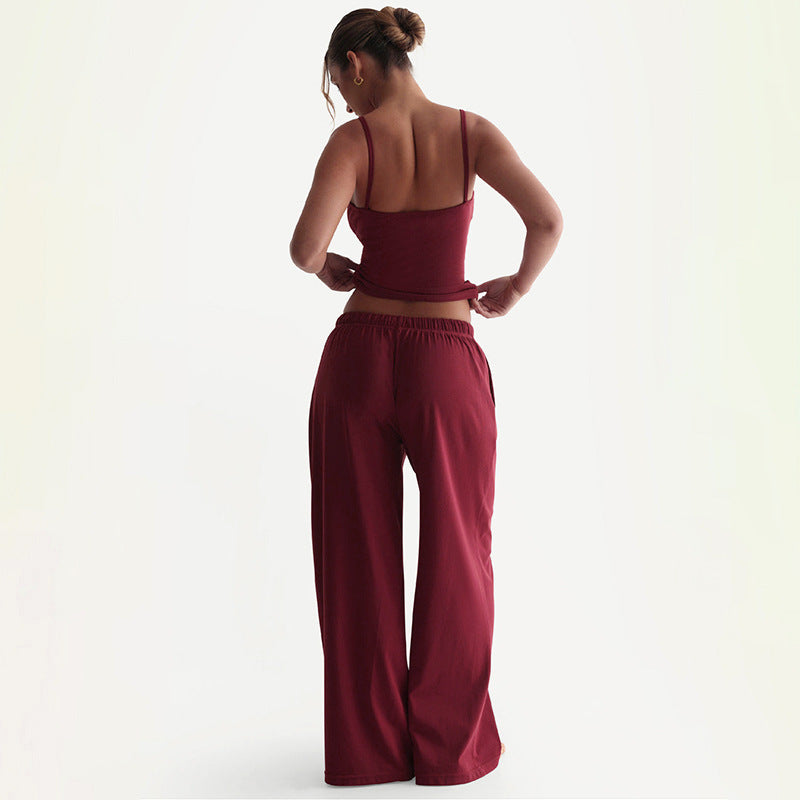 Fashion style cross-border new arrival women's fashion silm sling elastic drawstring sexy waist wide leg loosesuit women