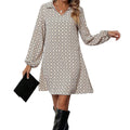 Women's all-over print lantern sleeve dress - autumn dress
