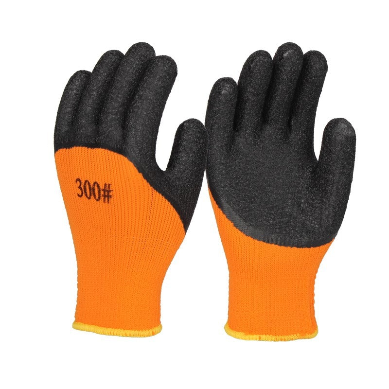 Plush terry work site rubber cold storage work cold protection thickened non-slip gloves labor protection wear-resistant winter warmth