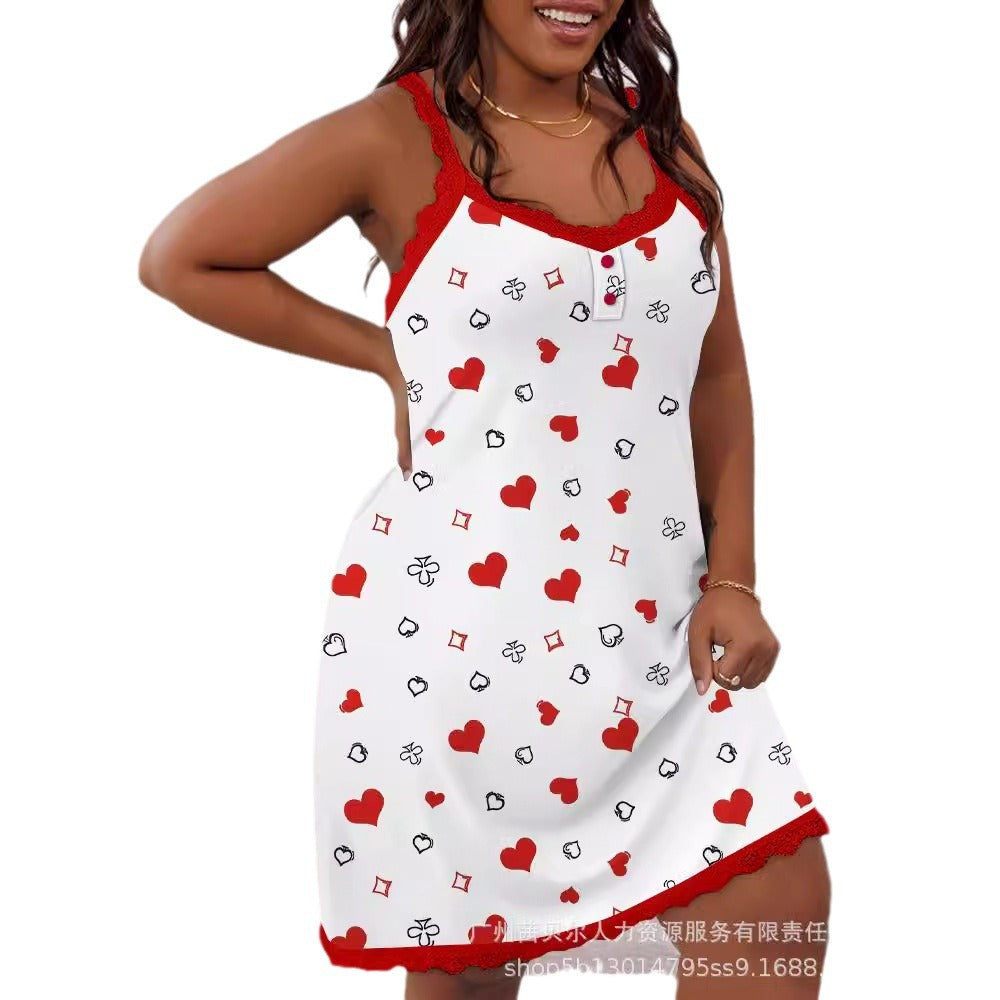 Shangxin Foreign Trade European and American Large Size Women's Clothing Valentine's Day Suspender Printed Dress LPU3001A Series