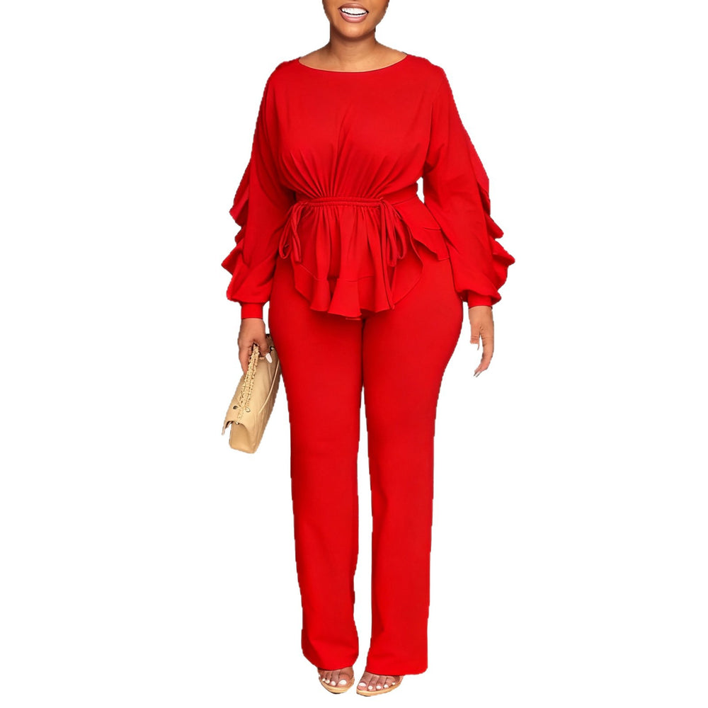 D3345  cross-border e-commerce  women's new fashion drawstring slim-fit top and casual pants two-piece set