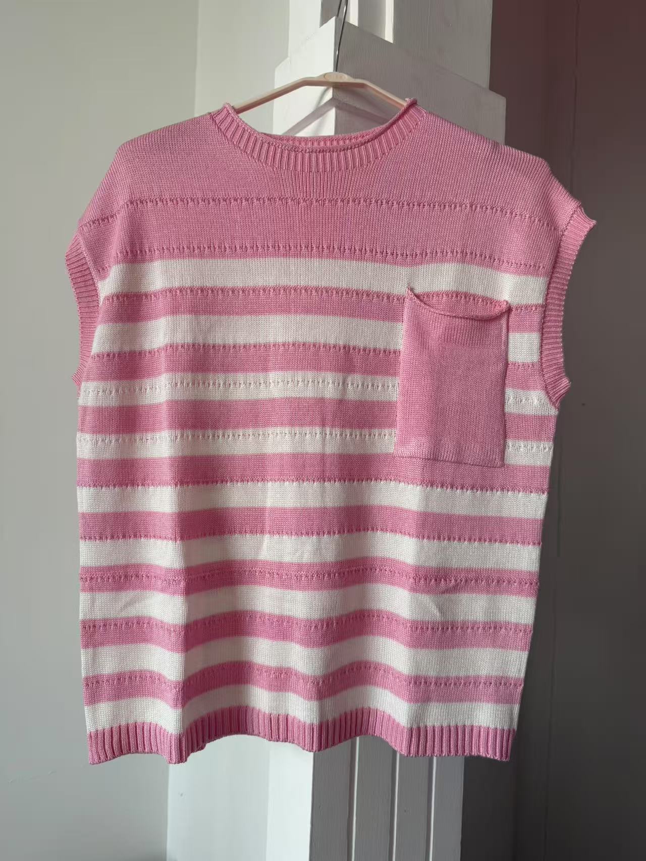 2025 summer new  European and American women's clothing  women's crew neck top thick needle casual striped sweater
