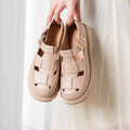 Roman sandals women's 2023 summer flats thick sole british style woven women's shoes toe cap cut out pig cage shoes low heel