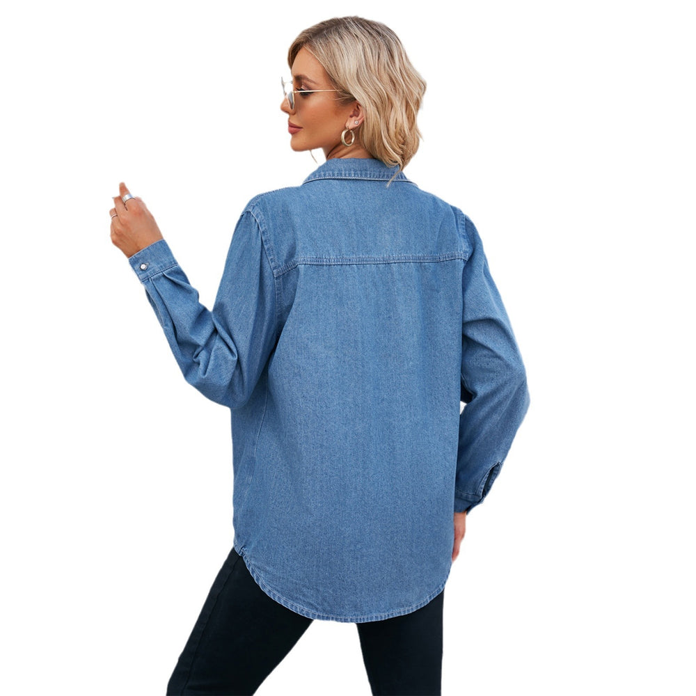 fashion cross-border foreign trade  independent station springnew arrival washed thin denim shirt tops