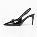 2026 spring/autumn new collection: closed-toe high heel sandals - black, elegant, versatile, unique rivet detail, patent leather stiletto, open back