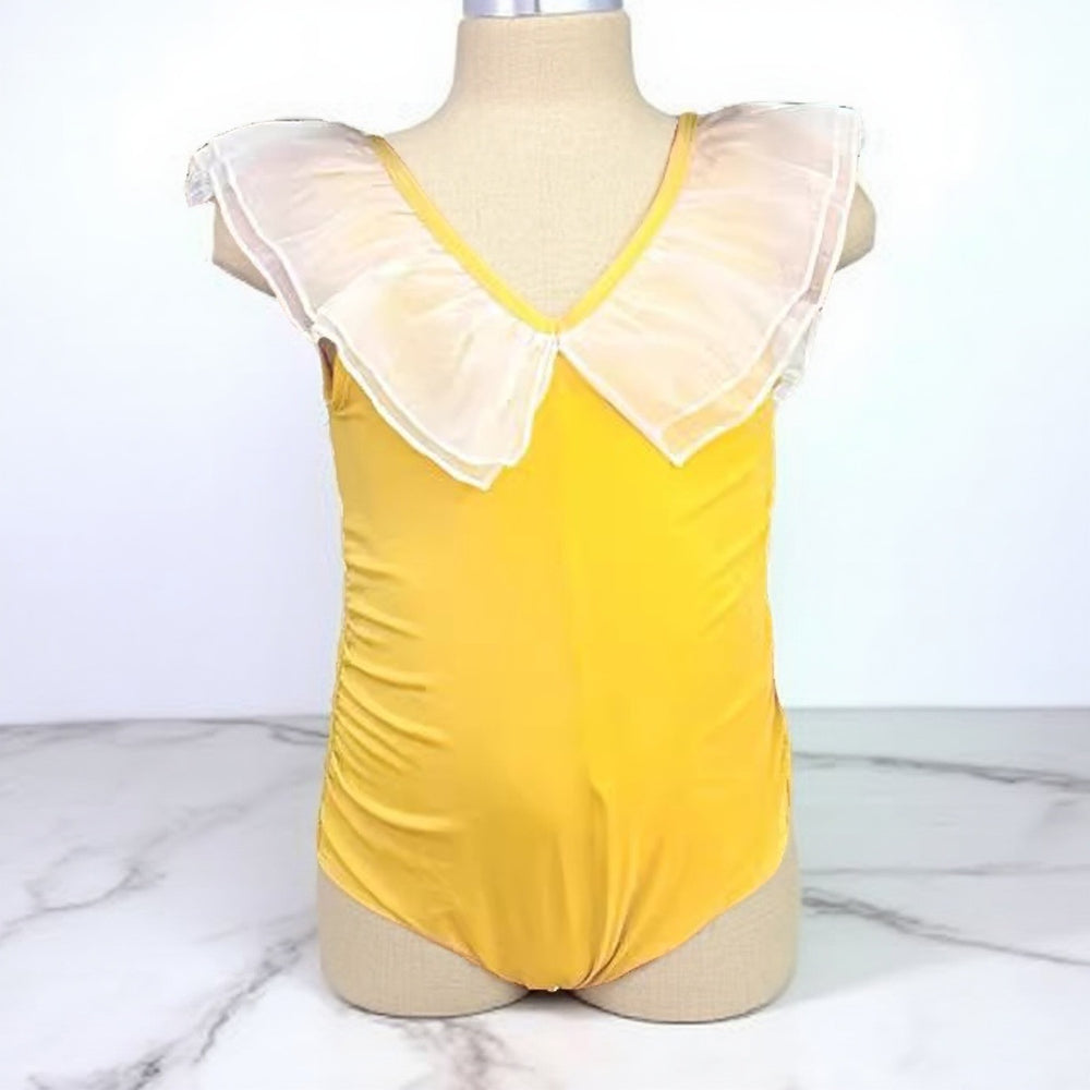 Korean style girls' swimsuit  mesh ruffle v-neck one-piece swimsuit kids beach swimwear princess style