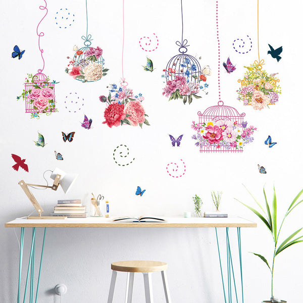 Color flower wall sticker Warm birdcage wall sticker, bedroom living room wedding room background decoration, wall sticker XL8332