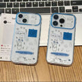 Suitable for apple 17pro mobile phone case blue frame hand-painted cat note english large window iphone16 protective cover