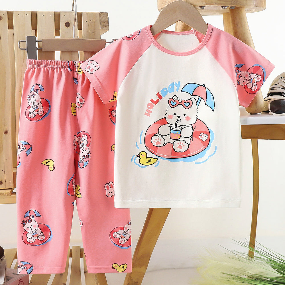 Kids' short-sleeve cotton set: summer t-shirt & pajamas for boys & girls - perfect for home wear and sleepwear