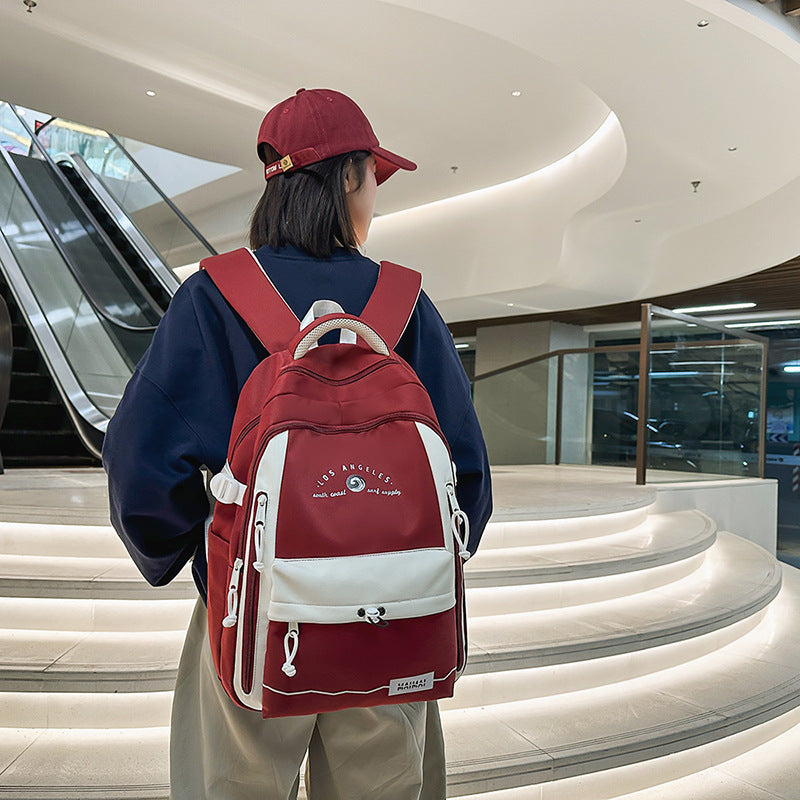 2025 new forest-inspired, high-style, large-capacity, durable, color-blocked backpack for middle and high school students, college students, and travel