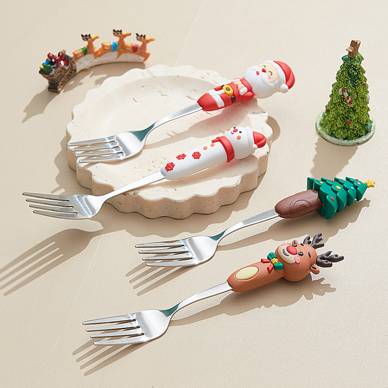 Wholesale christmas high-value stainless steel dessert spoons - cute cartoon creative coffee stirrers - gift tableware set