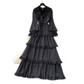 French sweet polka dot long sleeve tiered dress - women's autumn bow ruffle cake dress - unique designer style