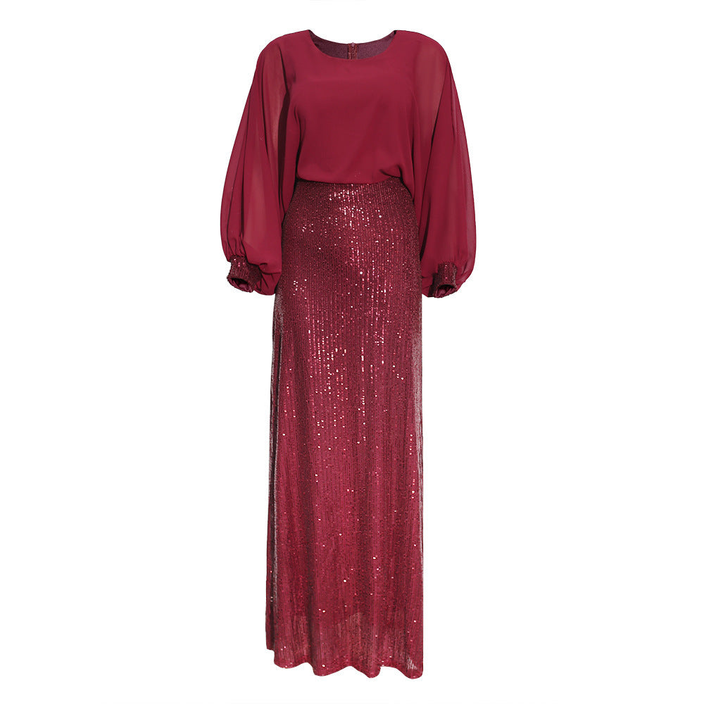 cross-border sourcing:  plus size african women's sequin chiffon christmas party evening gown dress