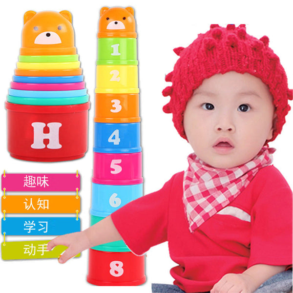 Cross-border export children's fun color digital stacking cup 9PCS baby stacking music bath set training toy