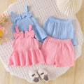 fashionsummernew arrivalbows suspender tops shorts cutesweet baby children's clothing suittwo-piece set