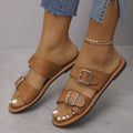European and american plus size buckle flat flip-flops women's 04 new cross-border open-toe beach sandals