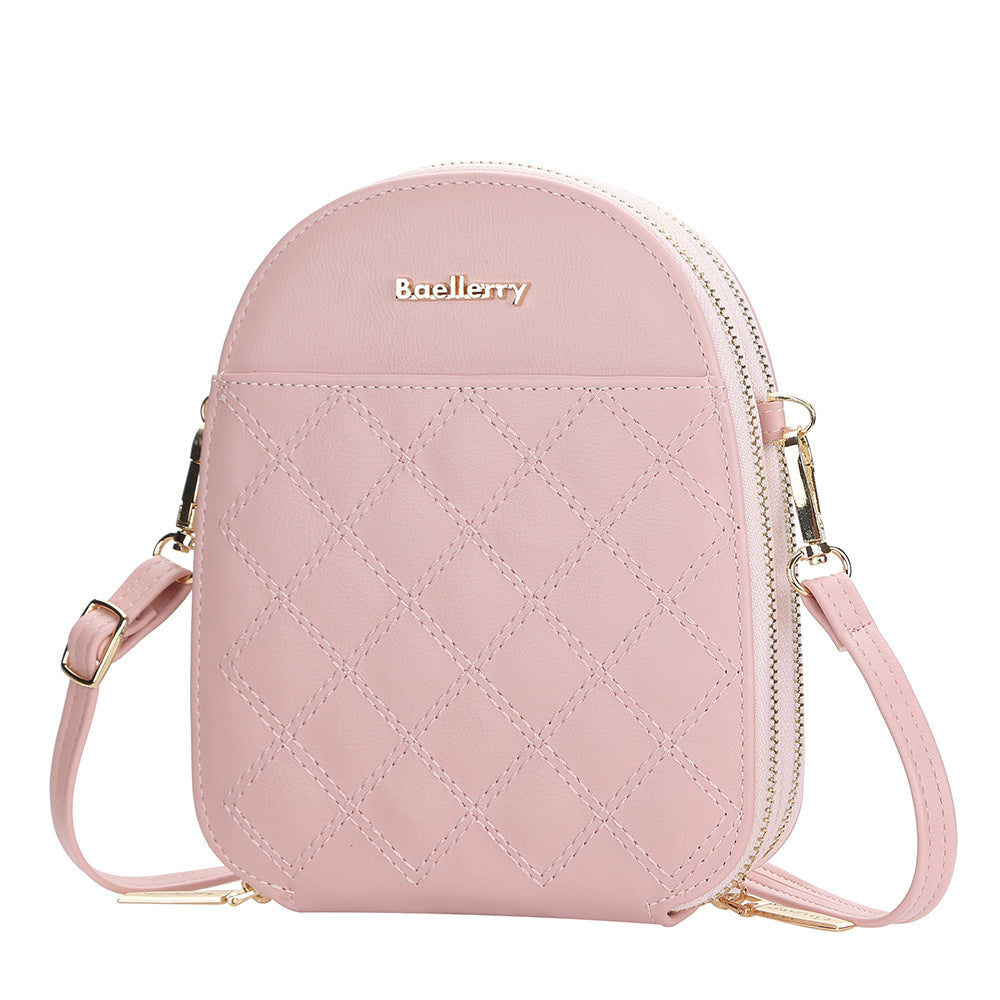 BAELLERRY New Embroidered Women's Small Crossbody Bag Korean Version Large Capacity Zipper Shoulder Bag Versatile Mobile Phone Bag