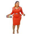 new african cross-border fashion: women's short-sleeve, bodycon, beaded, professional-style dress