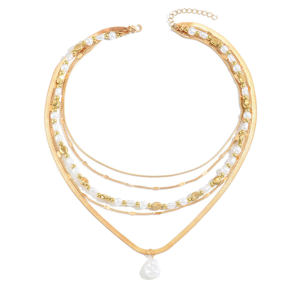 European and american cross-border retro french faux pearl necklace for women, multi-layered stackable fashionable ins style light luxury clavicle chain accessories