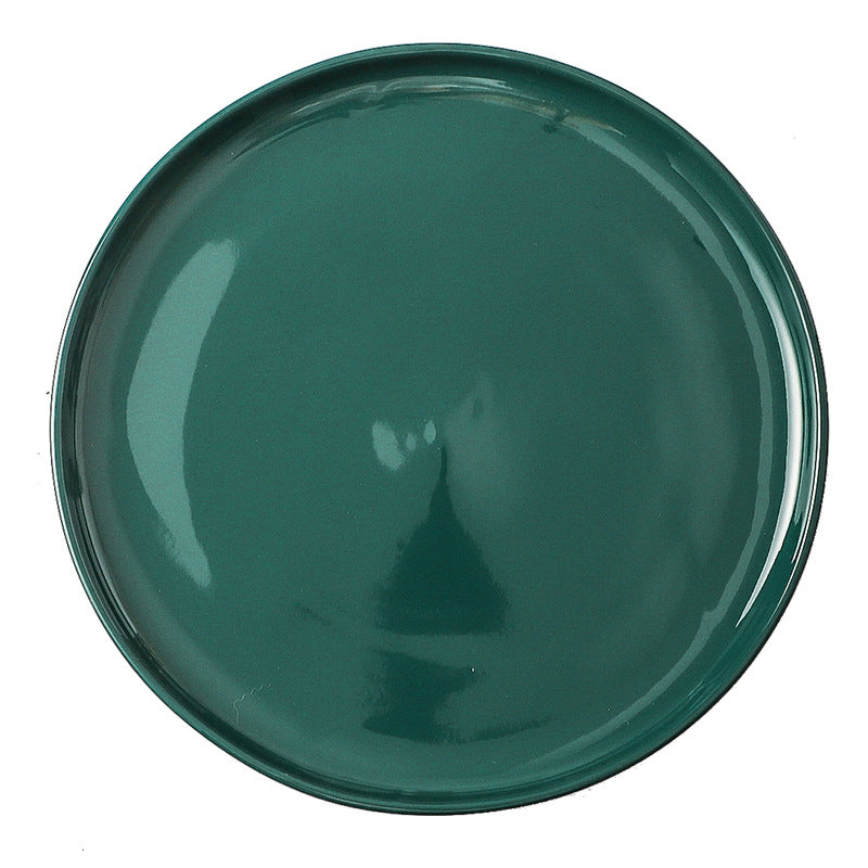 Nordic style creative green glaze ceramic steak plate - glossy green square/round plate - hotel-grade solid color salad plate