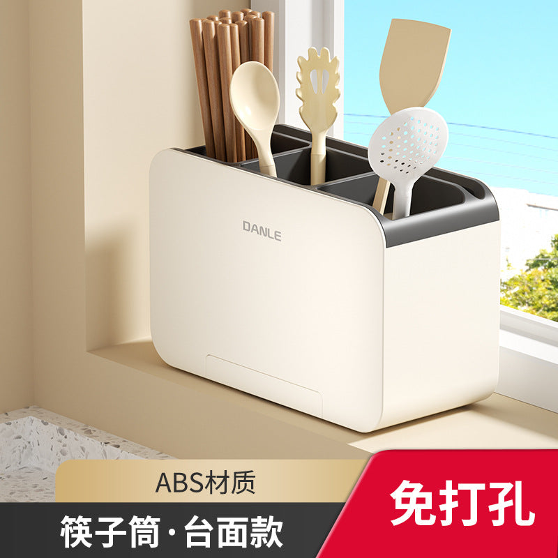 Chopsticks tube rack, kitchen wall-mounted tableware, spoon, chopsticks cage basket, no punching, household upper wall drain storage box