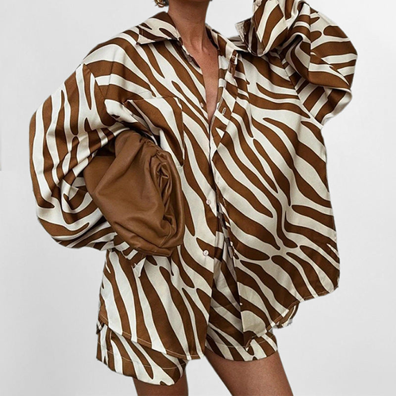 cross-border e-commerce european and american women's clothing: new summer collection - printed shirt & fashionable casual loose shorts set