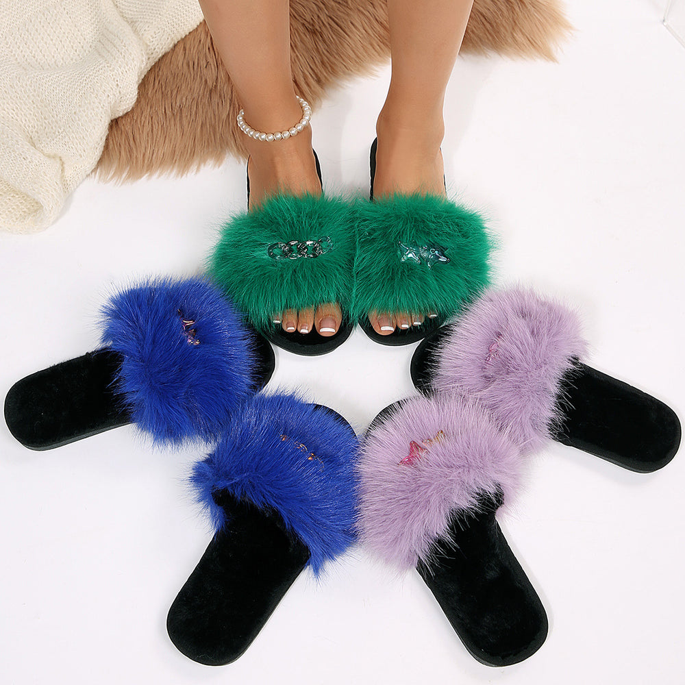 amazon women's open-toe slides - comfortable, soft-soled, thick-strap slippers for women, plus size fuzzy slides