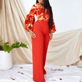 D386  plus size women's new fashion printed tie-up top and wide-leg pants two-piece set - european and american style