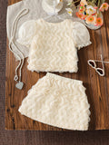 summer cross-border e-commerce 3d mesh wave patchwork top and skirt two-piece set