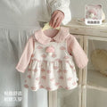 Summer infant romper dress set - baby girl sweet pink cartoon dress outfit