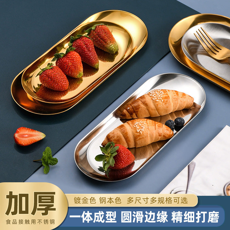 Korean style oval stainless steel hotel retro storage frosted jewelry plate baking pan metal dessert tray snack plate