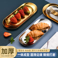 Korean style oval stainless steel hotel retro storage frosted jewelry plate baking pan metal dessert tray snack plate