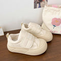 Creamy white chunky sole sneakers - women's adorable & chic spring/autumn new arrivals - unique velcro closure, round toe, bread-shaped shoes, student canvas sneakers