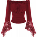 Amazon fashionlace off-shoulder long sleevesshirt women's  spring new arrival one-line collar rufflestops