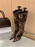 fall/winter new collection pointed-toe stiletto heel fashion runway leopard print over-the-knee boots high boots women's boots high heel single boots