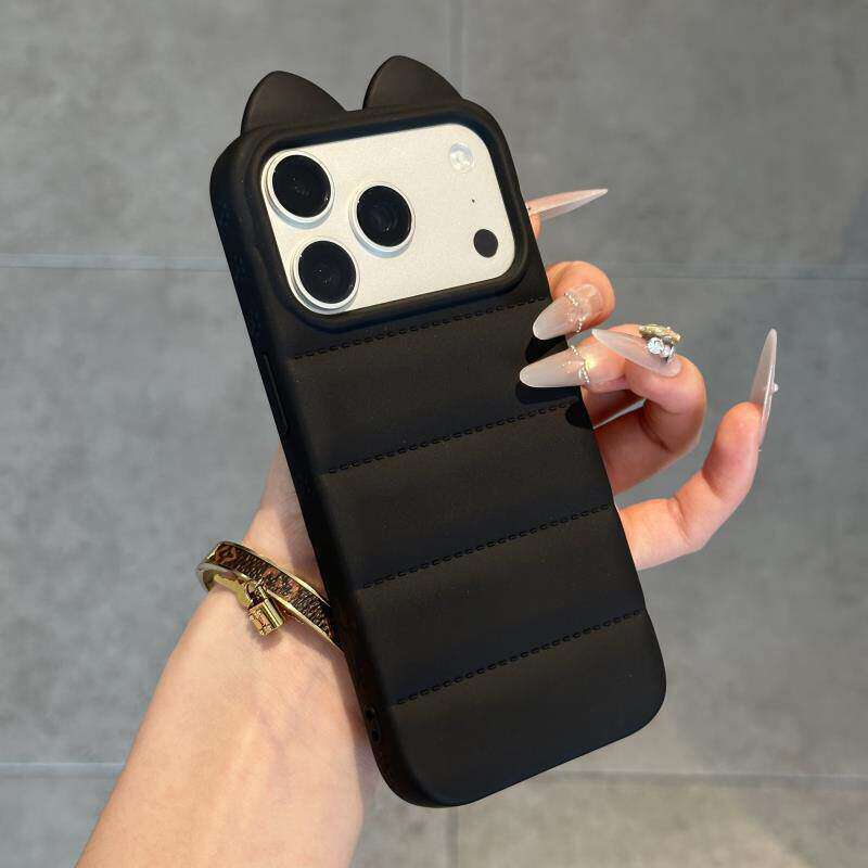 Ins dopamine color stereo cat ears silicone mobile phone case suitable for iphone16 apple 17 side cat claw case