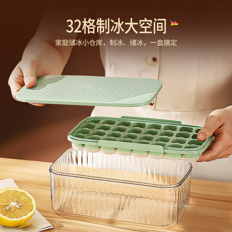Food grade silicone ice cube mold with cover Press type ice grid ice storage box Homemade ice cubes Household refrigerator ice box