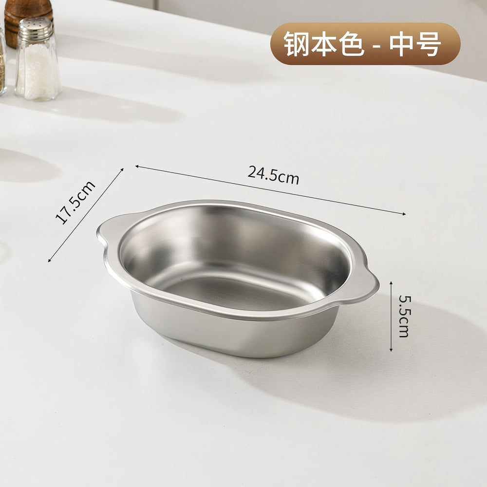Korean stainless steel oval ramen basin steamed vegetable basin commercial baked rice bowl fried chicken plate flats salad bowl side dish bowl