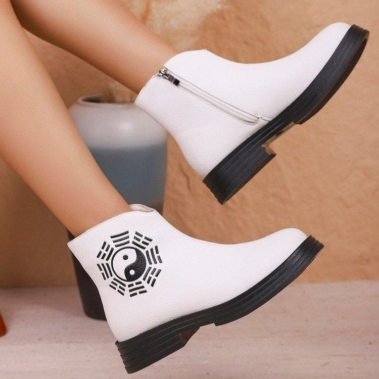 plus sizenew arrival chinese style tai chi bagua diagram retroflatsfleece-linedheattech side zipper short boots
