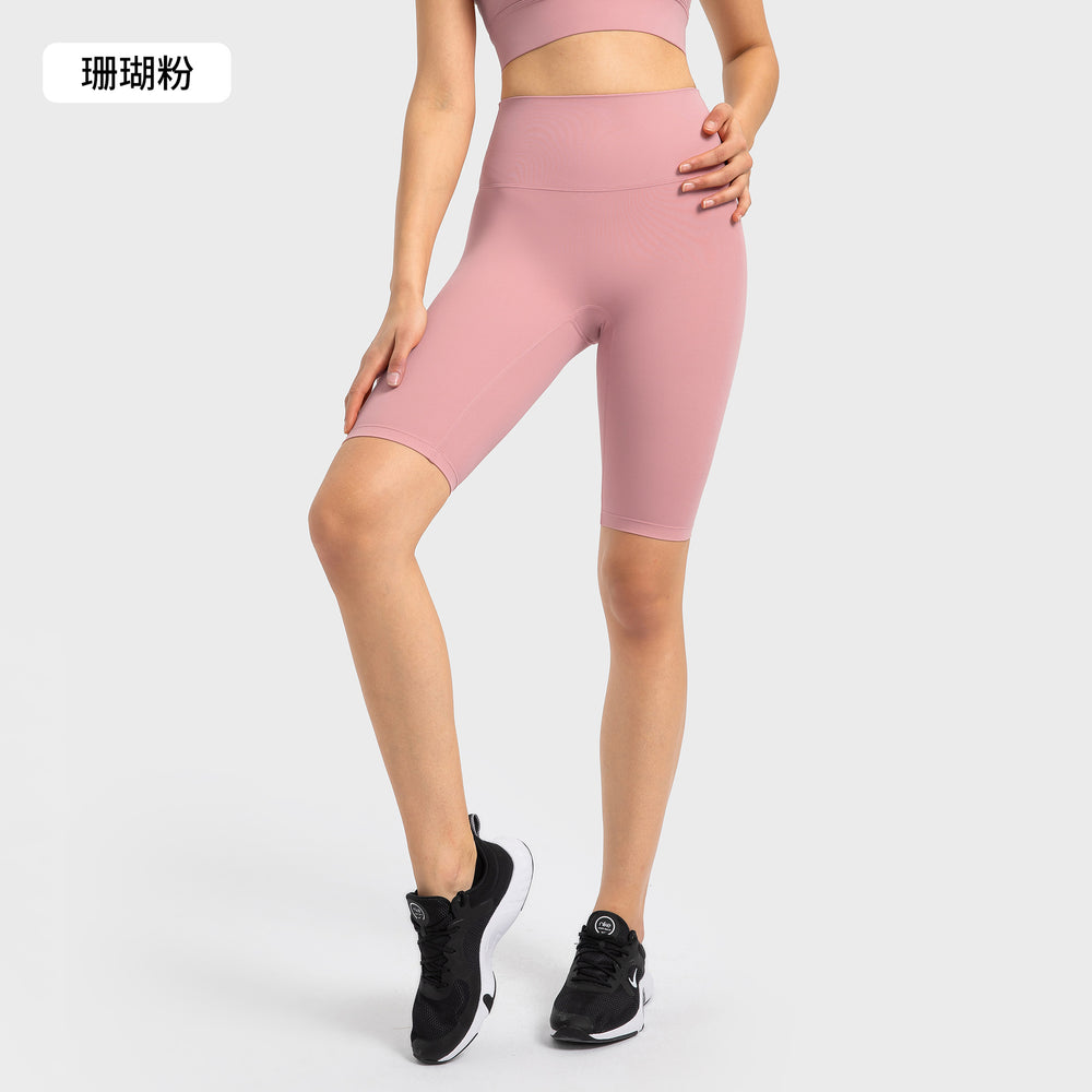 Spring/summer seamless t-line tight 5-inch nude yoga shorts - peach lift, high-waisted workout shorts with pockets - women's dk184
