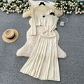 Classy tweed style outfit women's autumn fashion beading round neck sleeveless knittingdresslong sleevecardiganoutwear