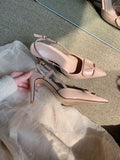 Wo huizhou 2026 autumn new patent leather pointed-toe v-buckle slingback sandals - luxury european and american style women's high heels