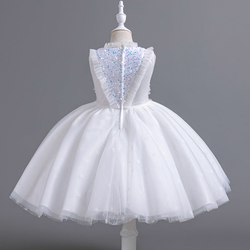 Children's fashionable european and american style mesh tutu dress - sleeveless flower girl dress for piano recitals and runway shows